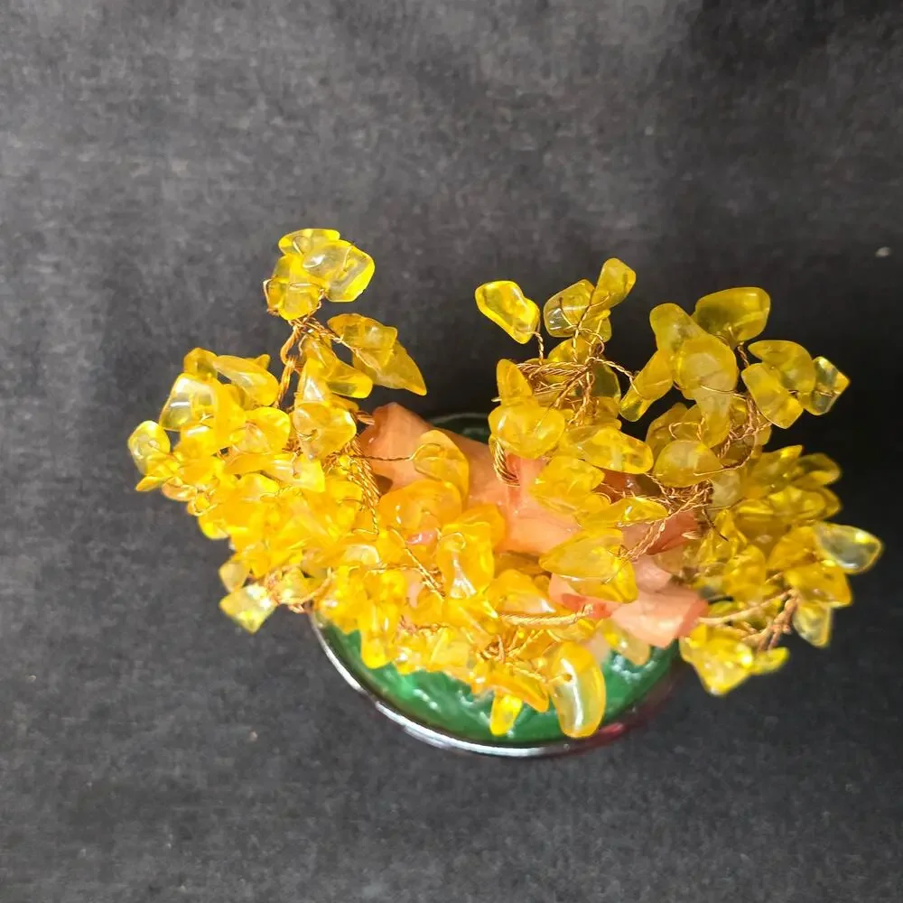 Feng Shui Citrine Gem Tree & Coins Symbolizes Good Fortune Wealth & Prosperity